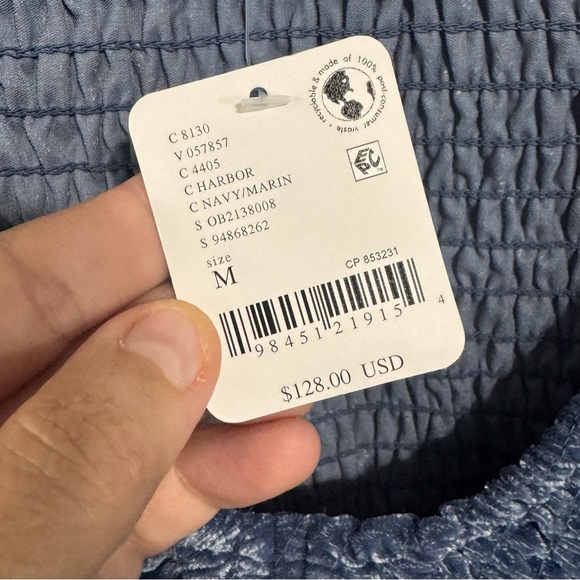 NWT Free People Ferrier mini Slate Blue Smocked dress med - Picture 5 of 8